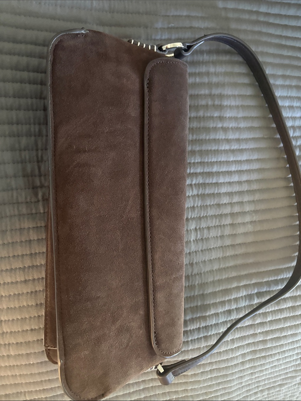 Ming (Mango) Brown Suede Shoulder Bag with Silver Hardware - Picture 2 of 4